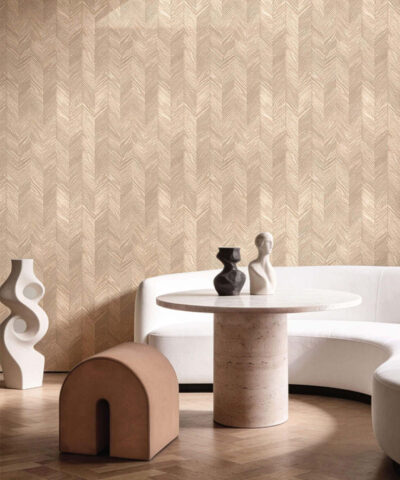 arta da parati a spina di pesce RADICE della collezione GENESI in soggiorno moderno nei toni beige